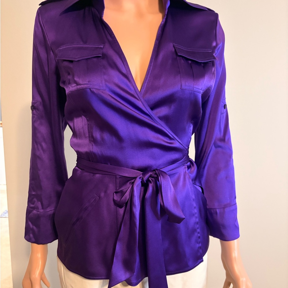 Diane Von Furstenberg Satin Purple Wrap Blouse
